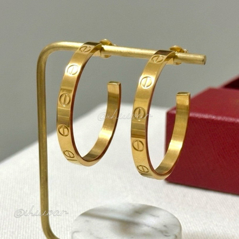 Gold Screw Design Hoop 18K Gold Plated Stainless Steel Earrings